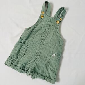 Carters Organic Little Planet 100% Cotton Green Waffle Weave Shorts Overalls